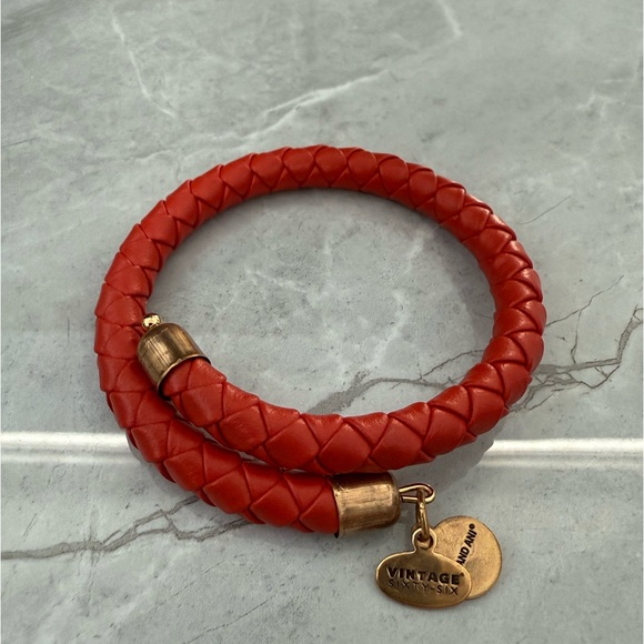 Vintage Sixty-Six Alex And Ani Red Braided Leather Wrap Bracelet - Picture 2 of 7